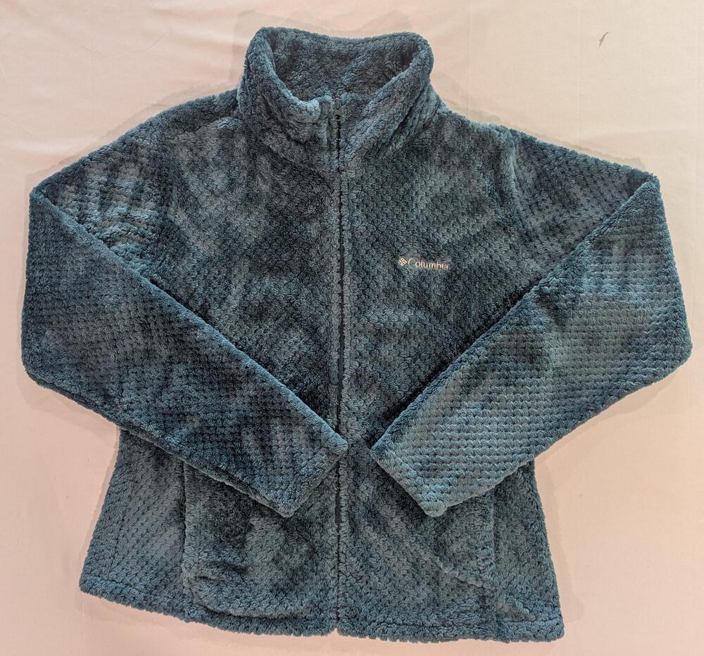 Columbia Jacket Womens XL Blue Textured Fleece Full Zip Mock Neck Pockets